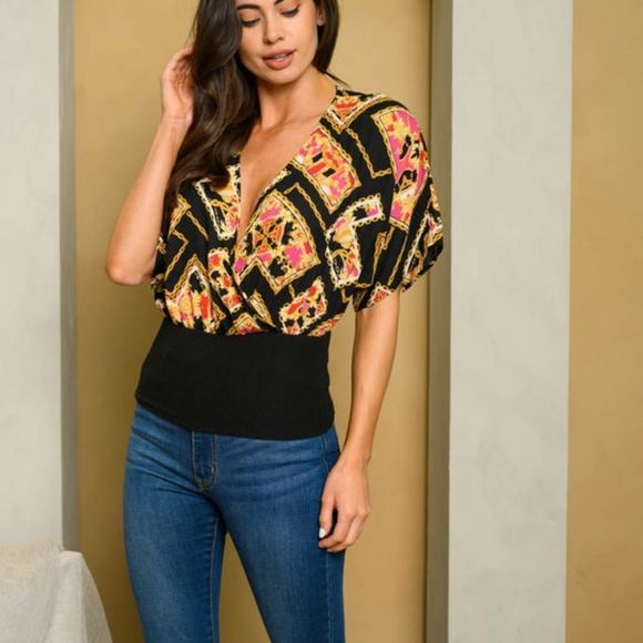 Lux Chain Design Surplice Top - Picture 2 of 6